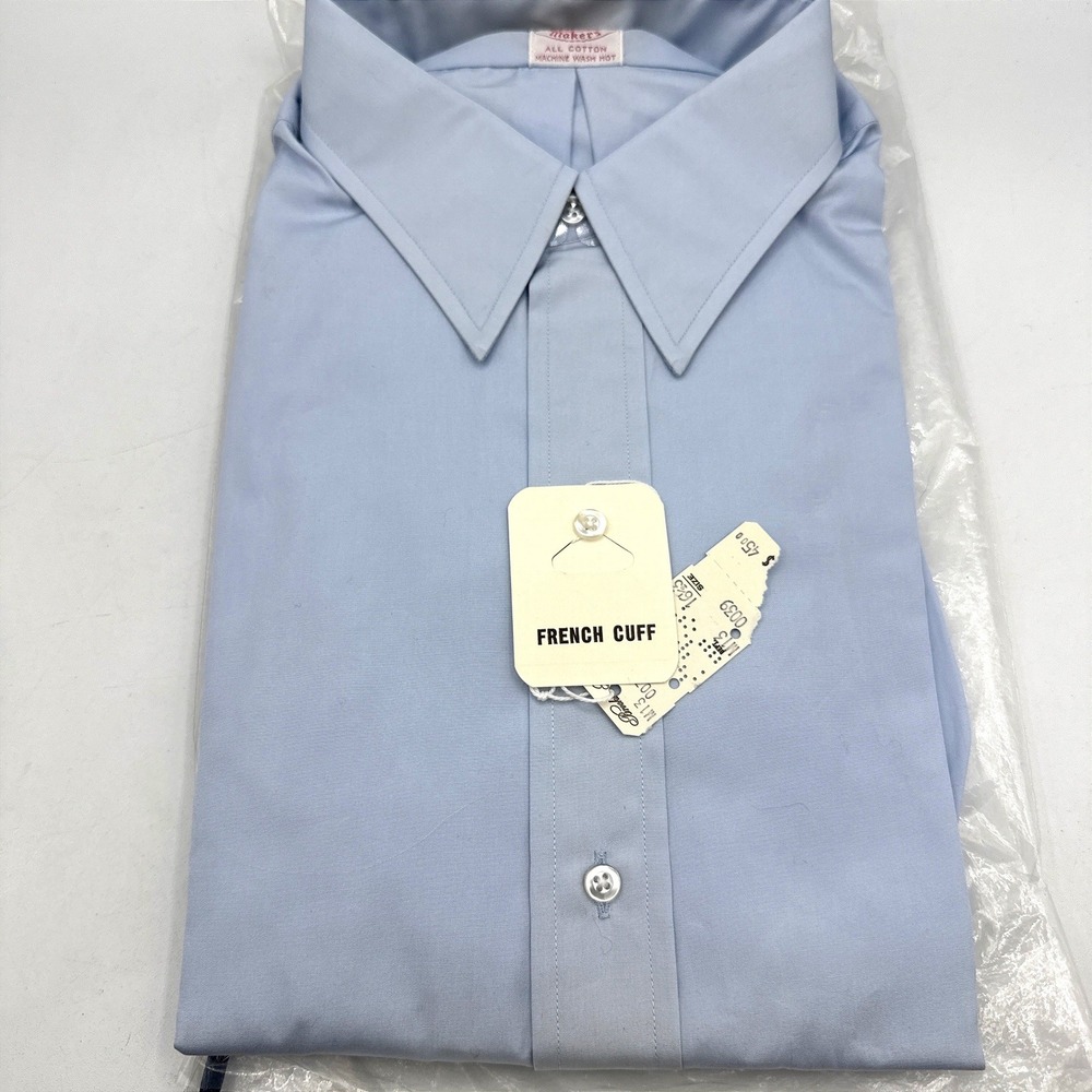 Brooks Brothers Makers Dress Shirt Mens 16.5-3 Blue French Cuff Vintage Cotton